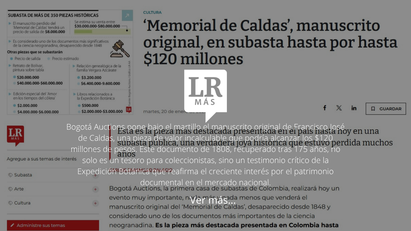 Imagen para artículo El Memorial de Caldas a subasta: Una joya histórica valorada hasta en $120 millones