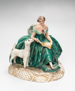 96   -  Dama sentada leyendo con perro. De Guido Cacciapuoti