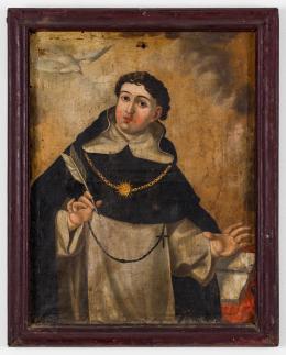 98   -  Santo Tomás de Aquino con el Espíritu Santo y el toisón de oro en el cuello. Pintor anónimo neogranadino. 