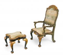 20   -  Sillón de presbiterio con banquito compañero. Obrador anónimo neogranadino. 