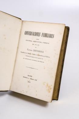 21   -  <p><span class="description">Santamaría, Eustacio
Conversaciones familiares sobre industria, agricultura, comercio, etc, etc, etc, por Eustacio Santamaría, cónsul de los Estados Unidos de Colombia en el Havre, promovido por decreto de 12 de enero de 1871 al consulado jeneral en Berlín. Tomo I</span></p>