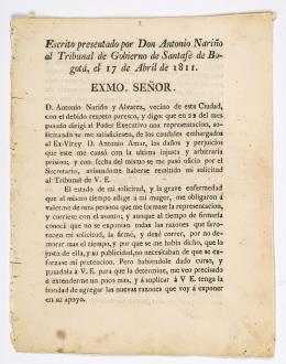 300   -  <span class="object_title">Escrito presentado por Don Antonio Nariño al tribunal de Gobierno de Santa Fe de Bogotá, el 17 de abril de 1811</span>