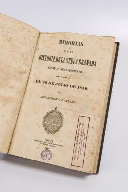 302   -  <span class="object_title">Memorias para la historia de la Nueva Granada desde su descubrimiento hasta el 20 de julio de 1810 por José Antonio de Plaza</span>