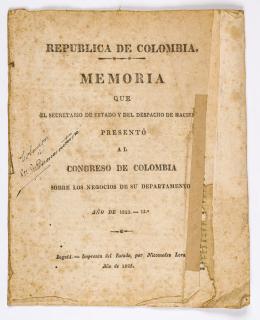 334   -  <span class="object_title">República de Colombia. Memoria que el secretario de Estado y del Despacho de Hacienda presentó al Congreso de Colombia sobre los negocios de su Departamento. Año de 1823</span>