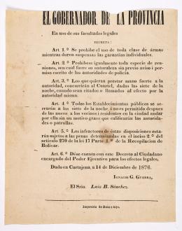 406   -  <span class="object_title">[Decreto del gobernador de la provincia de Cartagena sobre el porte de armas y otros asuntos]</span>