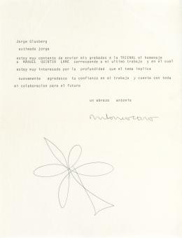 5   -  <p><span class="description">Antonio Caro. Carta dirigida a Jorge Glusberg, en la que Caro agradece la invitación a la Trienal (Tercera Bienal de Arte Coltejer) en 1972, [1972]</span></p>