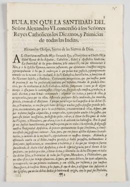 61   -  <span class="object_title">Bula en que la santidad del Señor Alexandro VI concedió a los señores Reyes Catholicos los Diezmos, y primicias<br/>de todas las Indias</span>