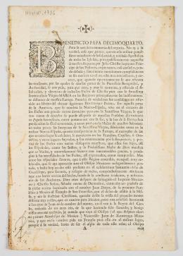 62   -  <span class="object_title">[Benedicto papa Decimoquiarto]. Cédula eclesiástica sobre la devoción a la Virgen de Guadalupe, indulgencias<br/>plenarias a sus fieles</span>