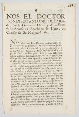 66   -  <span class="object_title">Nos el doctor don Diego Antonio de Parada, por la Gracia de Dios, y de la Santa Sede Apostòlica Arzobispo de<br/>Lima, del Consejo de su Magestad, &c.</span>