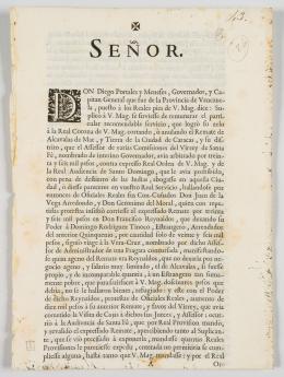 70   -  <span class="object_title">["Señor. Don Diego Portales y Meneses, Gobernador y Capitán General que fue de la Provincia de Venezuela ...<br/>suplico a V. Mag. se sirviesse de remunerar..."]</span>