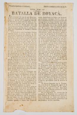 101   -  <span class="object_title">Estado Mayor General. Exto. Libertador de N. G. Boletín Núm. 4, Batalla de Boyacá.<br/> [Parte oficial de la batalla de Boyacá, 8 de agosto de 1819]</span>