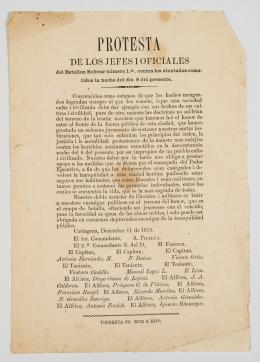 141   -  <span class="object_title">Protesta de los jefes i oficiales del Batallón Bolívar número 1o., contra los atentados cometidos la noche del día 8 del presente</span>