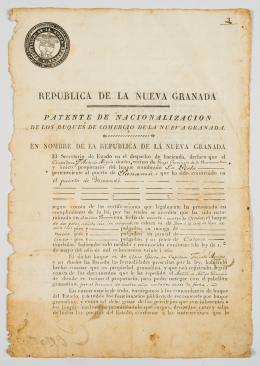105   -  <span class="object_title">Patente de nacionalización de los buques de comercio de la Nueva Granada</span>