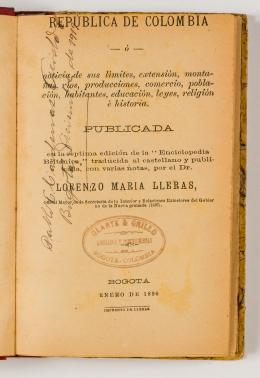 41   -  <p><span class="description">República de Colombia: ó noticia de sus límites, extensión, montañas, ríos, producciones, comercio, población, habitantes, educación, leyes, religión e historia; publicada en la 7a. ed. de la Enciclopedia Británica</span></p>