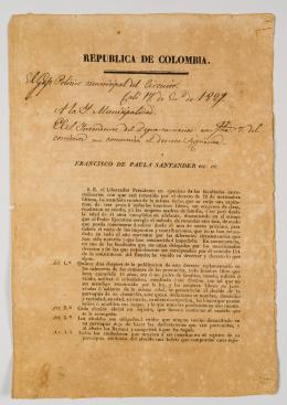 40   -  <span class="object_title">República de Colombia. Decreto de recaudación. Francisco de Paula Santander, Bogotá: diciembre 12 de 1826</span>