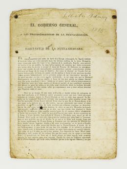 553   -  <span class="object_title">El gobierno General de las Provincias Unidas de la Nueva Granada anuncia que, tras la caída de Napoleón, España enviará un ejército expedicionario a América; ignoran el número de hombres que van a arrivar. Pide unión, firmeza y constancia. Santafé de Bogo</span>