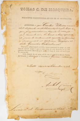 142   -  <span class="object_title">Documento firmado por el presidente Tomas Cipriano de Mosquera</span>