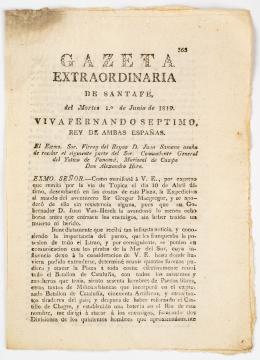 175   -  <span class="object_title">Gazeta extraordinaria de Santafé, del martes 1,° de junio de 1819</span>