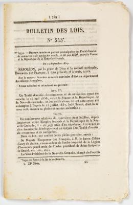 139   -  <span class="object_title">Décret Impérial portant promulgation du Traité d'amitié, de commerce et de navigation conclu (,,,) entre la France et la République de la Nouvelle-Grenade,</span>