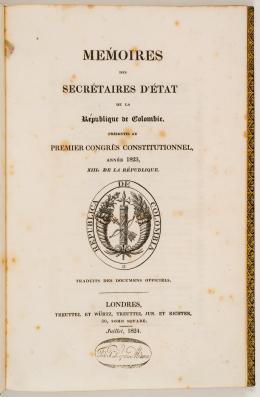 115   -  <span class="object_title">Mémoires des secrétaires d'Etat de la République de Colombie, présentés au premier congrès constitutionnel année 1823</span>
