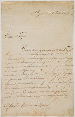 125   -  <span class="object_title">Carta manuscrita y autografiada por Simón Bolívar al señor Dr. José Fernández De Madrid</span>