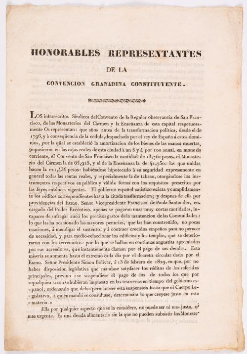 s.a : Honorables representantes de la convención granadina constituyente