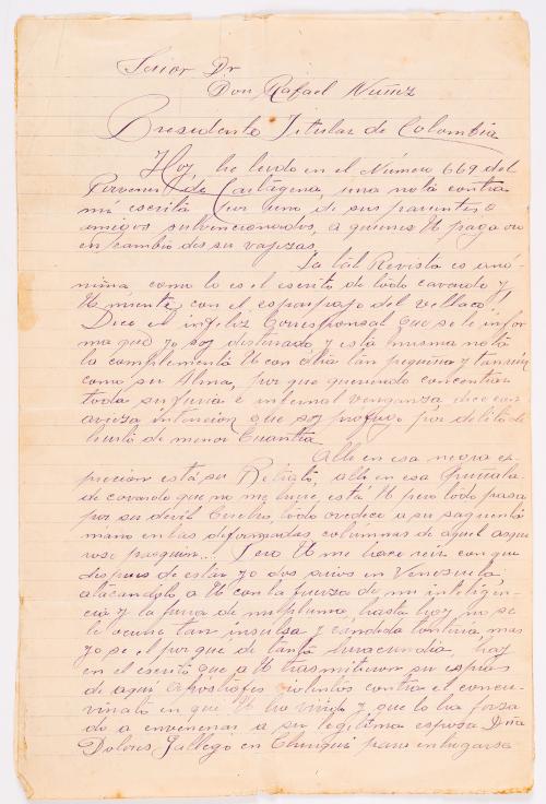 Vargas Vila, José María : Carta de José María Vargas Vila a Rafael Nuñez