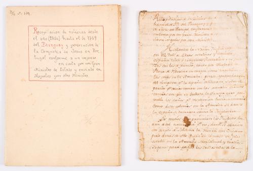 s.a. : Recopilación de noticias desde el año 1754 hasta el de 1759 del Paraguay y persecución de la Compañía de Jesús en Portugal conforme a un impreso en carta por un gran ministro de Estado y enviado en Nápoles por otro ministro
