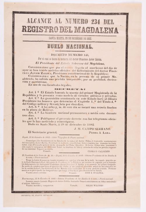 Campo Serrano, José María : Alcance al número 234 del Registro del Magdalena