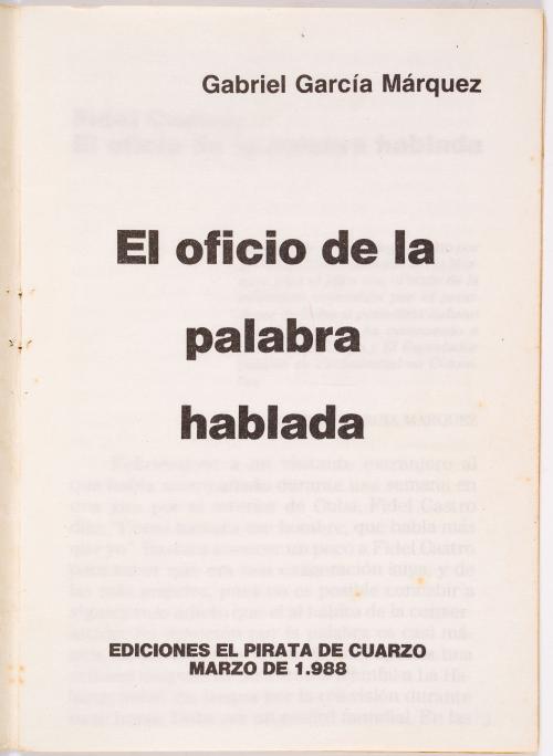 García Márquez, Gabriel : El oficio de la palabra hablada