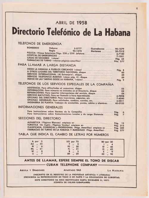 s.a : Directorio telefónico de la Habana