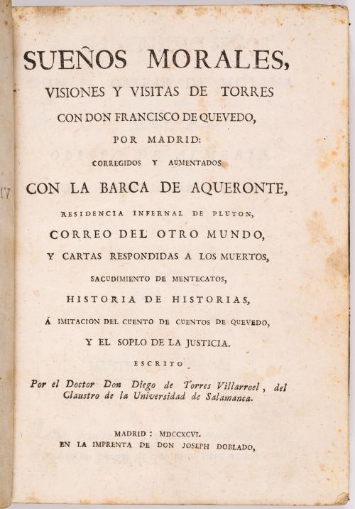 de Torres Villarroel, Diego : Sueños morales, visiones y visitas de Torres con Don Francisco de Quevedo, por Madrid