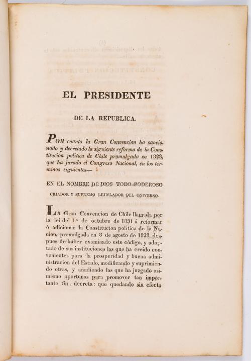 s.a : Constitución de la República de Chile. Jurada y promulgada el 25 de mayo de 1833