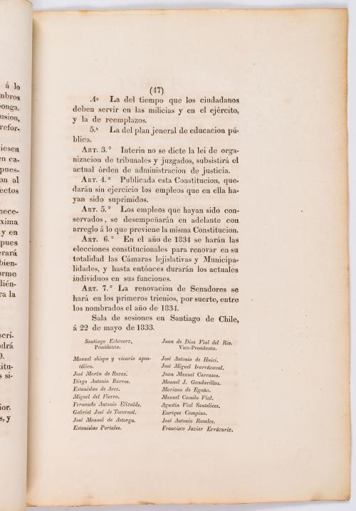 s.a : Constitución de la República de Chile. Jurada y promulgada el 25 de mayo de 1833