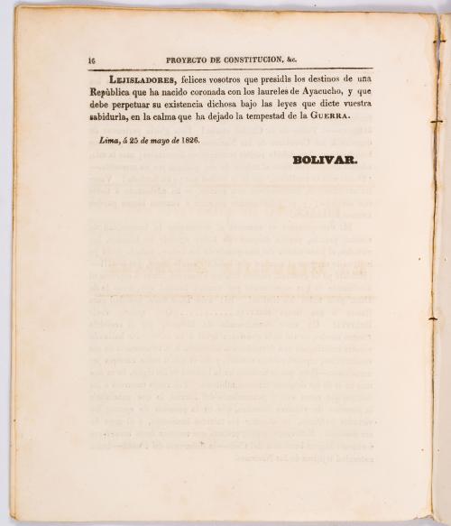 Proyecto de constitución para la República de Bolivia y discursos del libertador