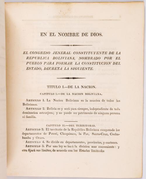 Proyecto de constitución para la República de Bolivia y discursos del libertador