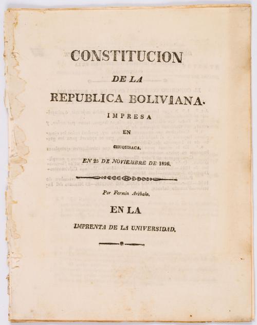 s.a : Constitución de la República Boliviana impresa en Chuquisaca en 25 de noviembre de 1826