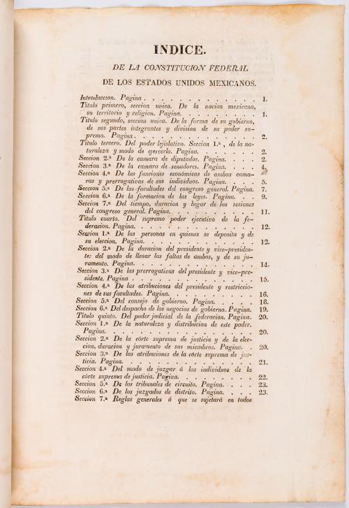 s.a : Constitución federal de los Estados Unidos Mexicanos. Seccionada. El Congreso General Constituyente del 4 de octubre de 1824 