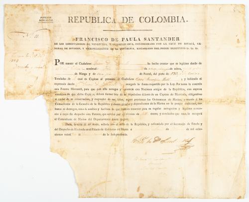 Patente mercantil de navegación firmada por Francisco de Pa
