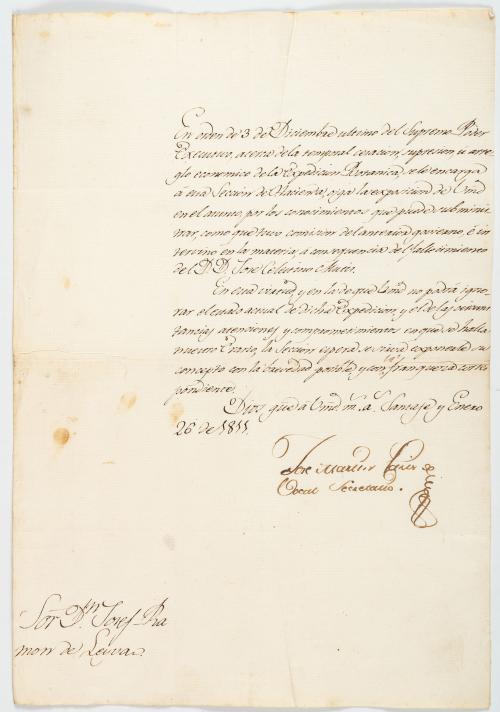 [Paiva, José Martín] : Documento sobre la solicitud de un c