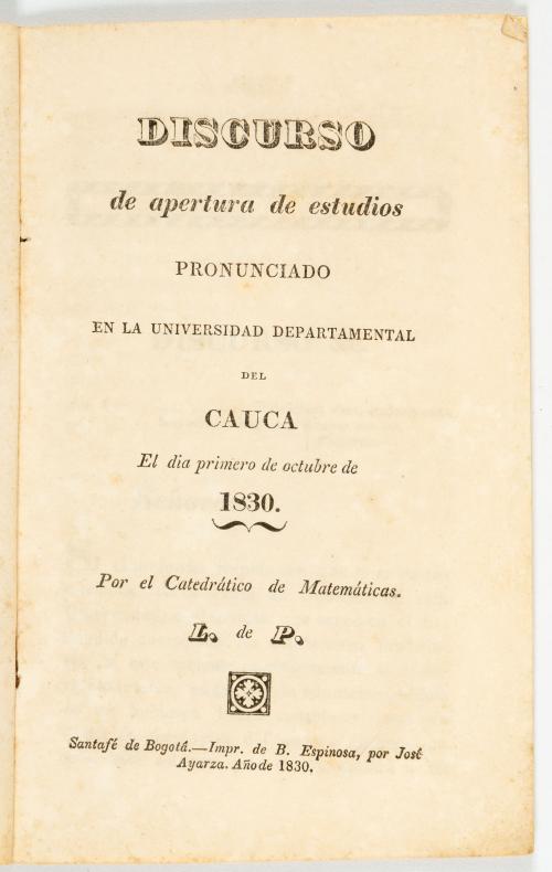 Pombo, Lino de : Discurso de apertura de estudios. Pronunci