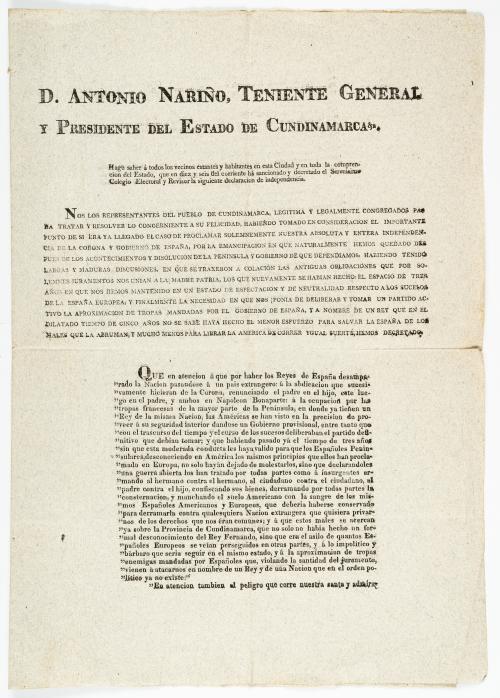 Nariño, Antonio : Acta de independencia de Cundinamarca