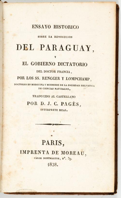Rengger, Johann Rudolph; Longchamp, Marcelin. : [Paraguay] 