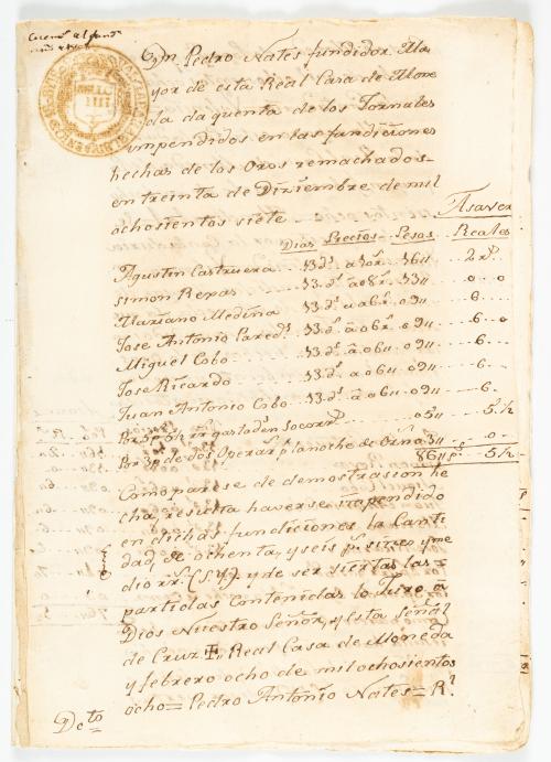 Nates, Pedro : Manuscrito Don Pedro Nates fundidor de oro