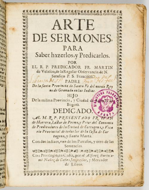 Velasco, Martín de : Arte de sermones para saber hacerlos y