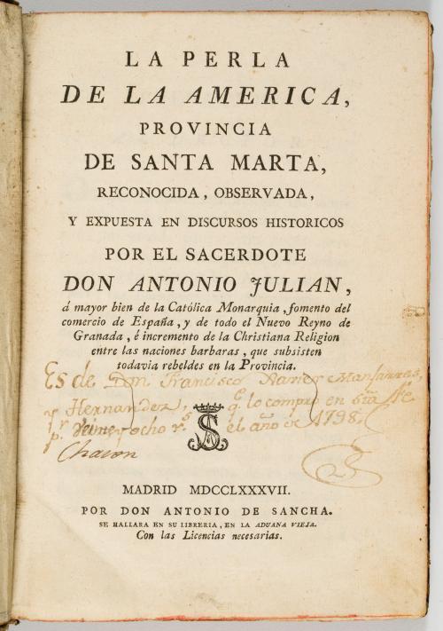 Julián (o Julià), Antonio : [Mapa de Santa Marta] La perla 