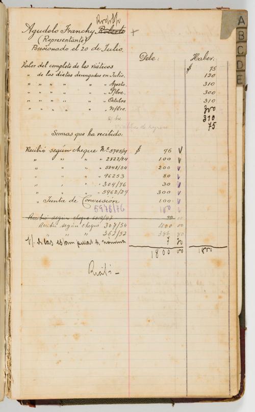 Libro de cuentas corrientes con firmas de Enrique Olaya Her