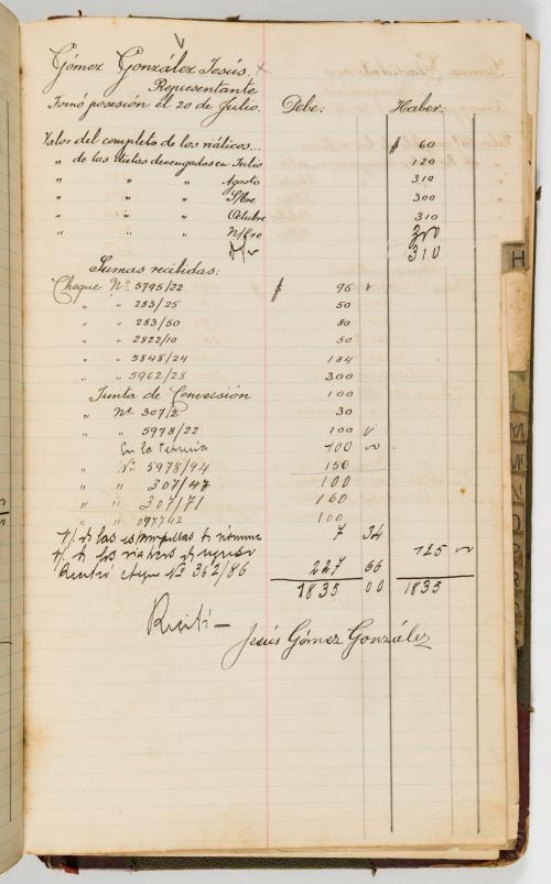 Libro de cuentas corrientes con firmas de Enrique Olaya Her