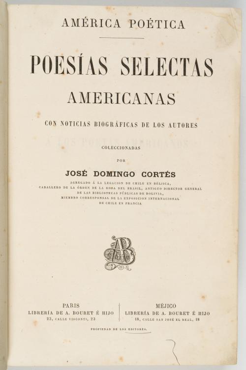 Domingo Cortés, José : América poética. Poesías selectas am
