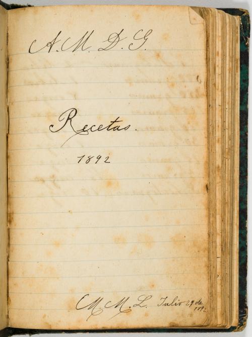 Cuaderno manuscrito de recetas. Colombia, 1892.